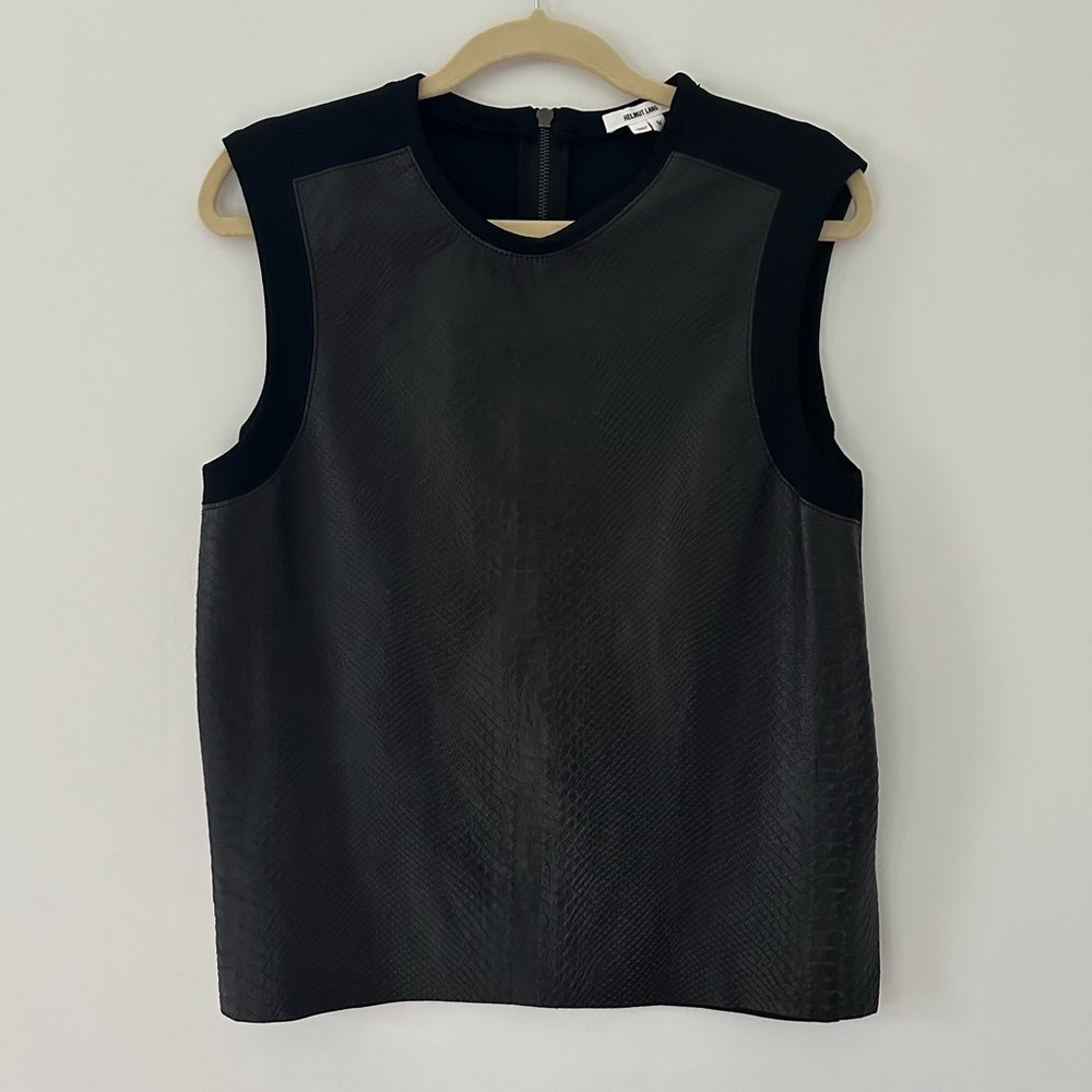 Helmut Lang black leather sleeveless top